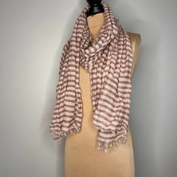 Blush Oversized Scarf Wrap Shawl Coverup Striped Stripes Pattern Distressed Fray - Picture 3 of 8